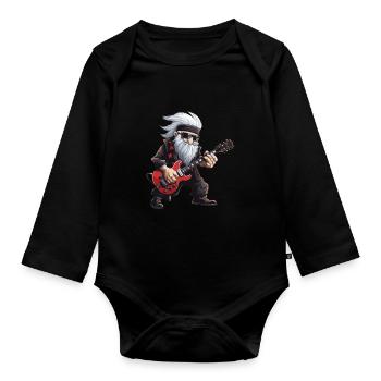 Santa Claus Guitar Santa - Organic Longsleeve Baby Bodysuit - black - Front