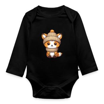 Fuchs Winter Comic - Baby Bio-Langarm-Body - Schwarz - Vorne