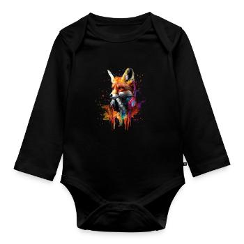 Artistique coloré renard forêt animal renard DJ - Body Bébé bio manches longues - noir - Devant
