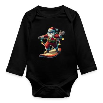 Père Noël Surf Surfeur Père Noël - Body Bébé bio manches longues - noir - Devant