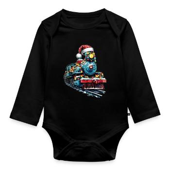 Zug Eisenbahn Lokomotive Weihnachten Hut Xmas - Baby Bio-Langarm-Body - Schwarz - Vorne