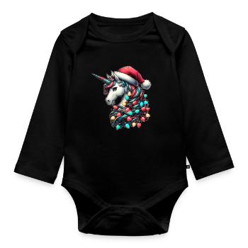 Einhorn Tier Weihnachtsmütze Xmas - Baby Bio-Langarm-Body - Schwarz - Vorne