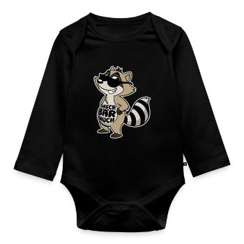 Waschbär Bauch - Waschbrett Bauch Sport Geschenk - Baby Bio-Langarm-Body - Schwarz - Vorne