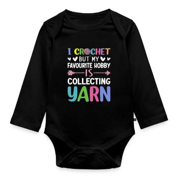 Crochet Knitting Yarn Lover Crochet Hobby Gathering - Organic Longsleeve Baby Bodysuit - black - Front