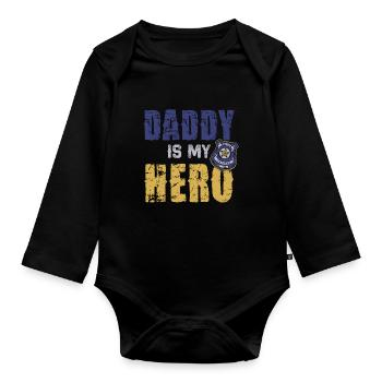 Papa est mon héros Policier - Body Bébé bio manches longues - noir - Devant