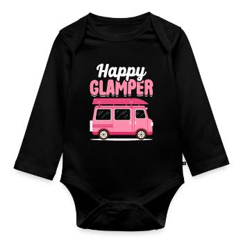 Camping Glamping Camping-car Camper Happy Glamper - Body Bébé bio manches longues - noir - Devant