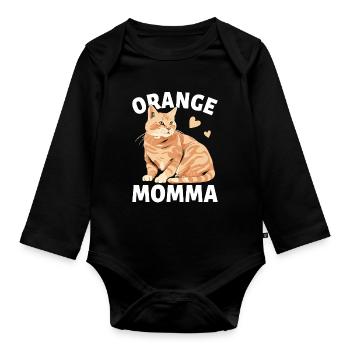 Tabby Katze Orange Katze Mama Orange Mama - Baby Bio-Langarm-Body - Schwarz - Vorne