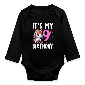 It's My 9th Birthday - Baby Bio-Langarm-Body - Schwarz - Vorne