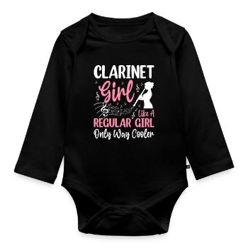 Clarinette Fille Juste Beaucoup Plus Cool Jeux Drôles - Body Bébé bio manches longues - noir - Devant