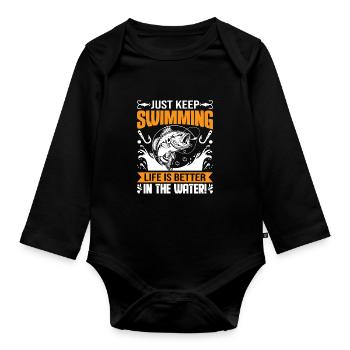 Continuez à nager, la vie est meilleure dans l’eau ! - Body Bébé bio manches longues - noir - Devant