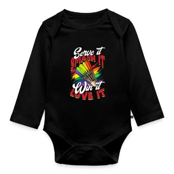 Badminton Serve It Smash It Win It Love It - Organic Longsleeve Baby Bodysuit - black - Front