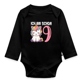 9e anniversaire de la licorne des enfants, j’ai déjà neuf ans - Body Bébé bio manches longues - noir - Devant