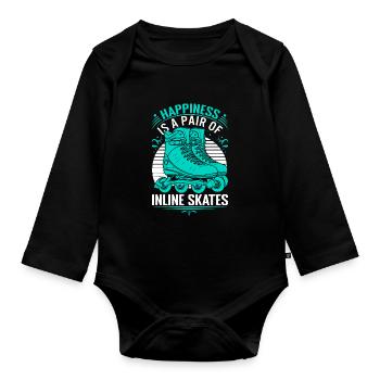 Happiness is a pair of inline skates. - Organic Longsleeve Baby Bodysuit - black - Front