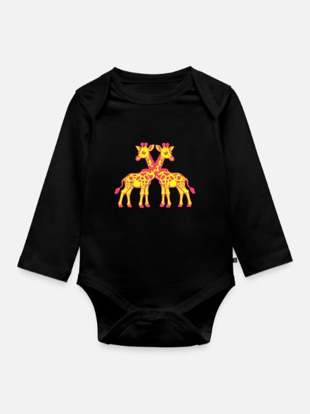 Giraffe Giraffen Zoo Zootiere Kinder Kind Safari - Baby Bio-Langarm-Body - Schwarz