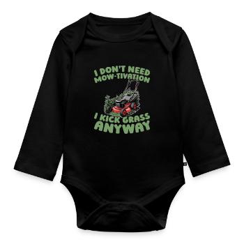 Lawn mower mowing - Organic Longsleeve Baby Bodysuit - black - Front