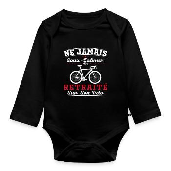 Un Retraité Sur Son Vélo Humour Retraite Cycliste - Body Bébé bio manches longues - noir - Devant