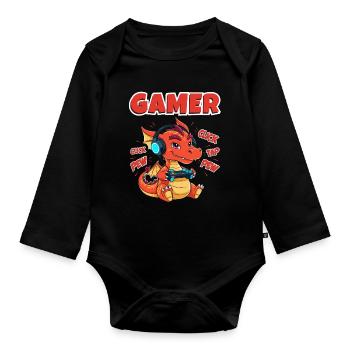 Gamer Gaming Cool Dragon Kids Video Games Kids - Organic Longsleeve Baby Bodysuit - black - Front