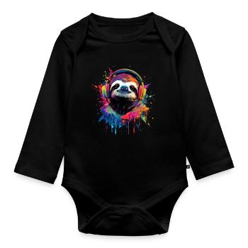 paresseux artistique coloré avec casque - Body Bébé bio manches longues - noir - Devant