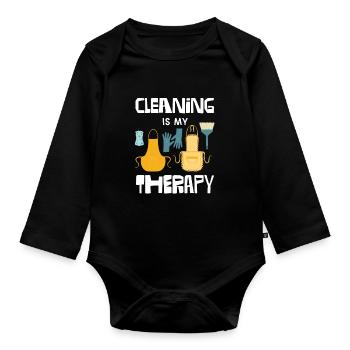 Cleansing Is My Therapy Apron Fun - Organic Longsleeve Baby Bodysuit - black - Front