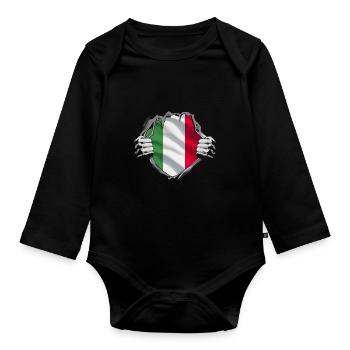 Italian flag in heart-tearing motif - Organic Longsleeve Baby Bodysuit - black - Front