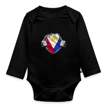 Drapeau philippin Pride - Body Bébé bio manches longues - noir - Devant