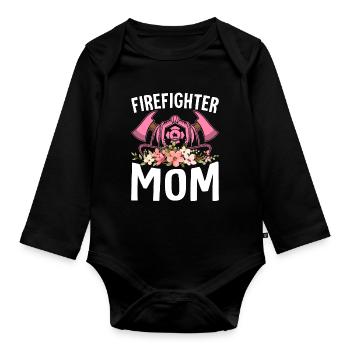 Feuerwehrmann Mama Brandbekämpfung - Baby Bio-Langarm-Body - Schwarz - Vorne
