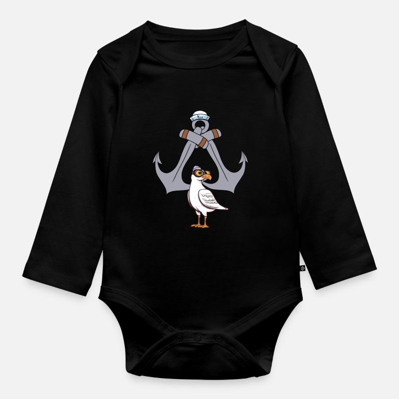 Möwe Möwen maritim Anker Seefahrt Ahoi - Baby Bio-Langarm-Body - Schwarz