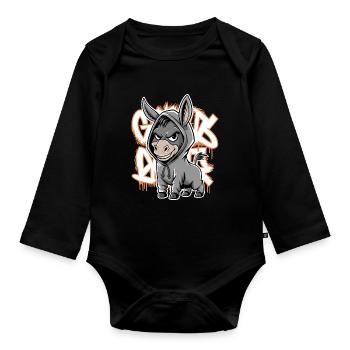 Donkey Urban Animal Style Animal Lover - Organic Longsleeve Baby Bodysuit - black - Front
