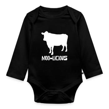 Moo-Licious Kuh Silhouette Spaß - Baby Bio-Langarm-Body - Schwarz - Vorne