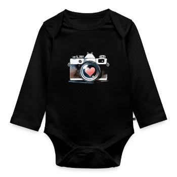 Photographer Photography Photographer Camera Heart - Organic Longsleeve Baby Bodysuit - black - Front