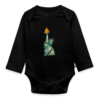 Statue of Liberty with Pizza Torch Artwork New - Organic Longsleeve Baby Bodysuit - black - Front