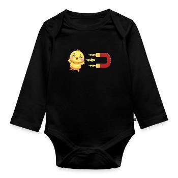 Cute chick with magnet: chick attraction - Organic Longsleeve Baby Bodysuit - black - Front