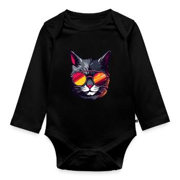 Katze Symbol Kopf Porträt Cool - Baby Bio-Langarm-Body - Schwarz - Vorne