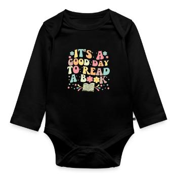 Es ist ein guter Tag, um ein Buch zu lesen Bücherwurm-Lesung - Baby Bio-Langarm-Body - Schwarz - Vorne