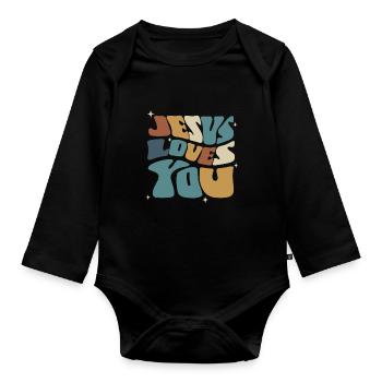 Jesus Loves You Spiritual Message - Organic Longsleeve Baby Bodysuit - black - Front