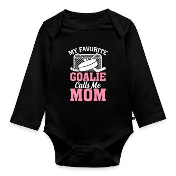 Hockey Player Goalkeeper My favorite goalkeeper calls - Organic Longsleeve Baby Bodysuit - black - Front