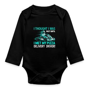 Ich dachte, ich wäre schnell, bis ich meinen Pizzalieferanten traf - Baby Bio-Langarm-Body - Schwarz - Vorne
