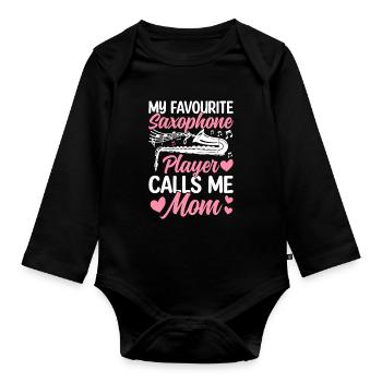 Saxophonist Mama Saxophonist Mama Saxophonist Kind - Baby Bio-Langarm-Body - Schwarz - Vorne