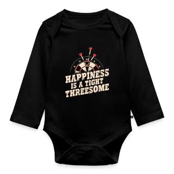 Happiness Is A Perfect Threesome With Dartboard - Organic Longsleeve Baby Bodysuit - black - Front