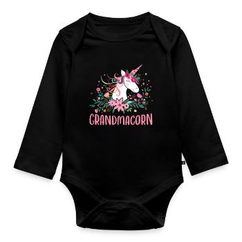 Grandmacorn Einhorn Oma - Baby Bio-Langarm-Body - Schwarz - Vorne