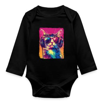 DJ Cool Cat With Headphones EDM Music Techno - Organic Longsleeve Baby Bodysuit - black - Front