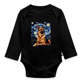 Berger allemand chien animal Peinture de nuit étoilée - Body Bébé bio manches longues - noir - Devant