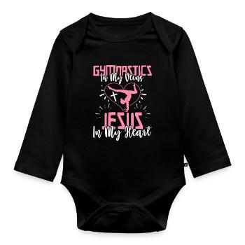 Gymnastics Veins Jesus In My Heart Gymnast Girl - Organic Longsleeve Baby Bodysuit - black - Front