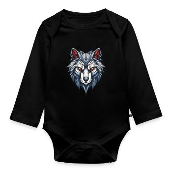 Portrait de loup - Body Bébé bio manches longues - noir - Devant