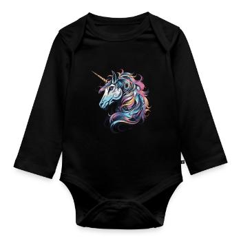 Einhorn Porträt - Baby Bio-Langarm-Body - Schwarz - Vorne