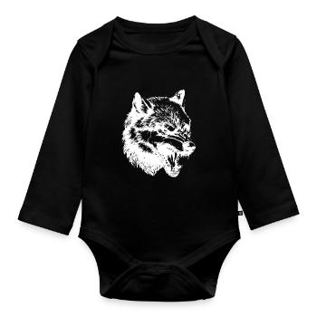 Wolf Head - Organic Longsleeve Baby Bodysuit - black - Front