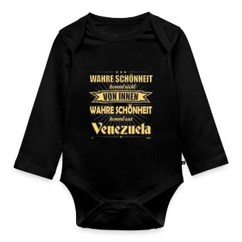 Wahre Schönheit kommt aus Venezuela Design - Baby Bio-Langarm-Body - Schwarz - Vorne