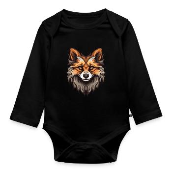 Pomeranian Dog Portrait - Organic Longsleeve Baby Bodysuit - black - Front