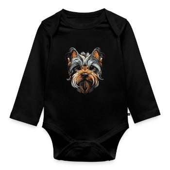Yorkshire Terrier Hund Portrait - Baby Bio-Langarm-Body - Schwarz - Vorne