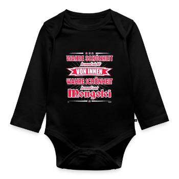 La vraie beauté vient du design mongol - Body Bébé bio manches longues - noir - Devant